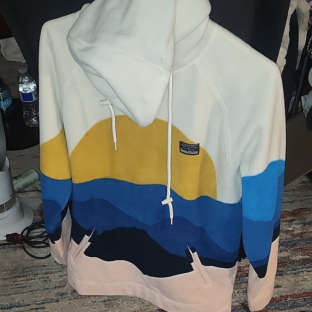 Free Nature White and Yellow Hoodie Sweater Bold Color Block Design Size small